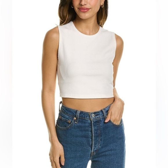 Nwt Womens weworewhat Muscle Tank Top Solid Off White Cropped Top Size Medium - Picture 1 of 16